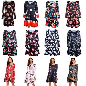 8 Styles Robes de Maternité Noël bonhomme de neige arbre santas T-shirt robe à manches longues imprimé femmes dame X'mas caroon jupe Chemisier Décontracté Lâche Tops M059