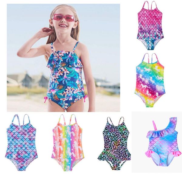 15 styles enfants sirène léopard floral onepieces maillots de bain filles maillots de bain bodys kid bikini ruffle beach sport bathing cosits3351563