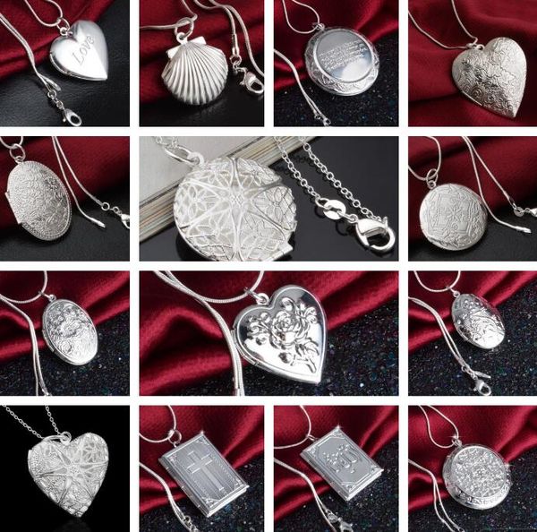 15 styles Placing 925 Silver plaqué coeur et croix de cœur circulaire coeur Ellipse Collier pendentif carré