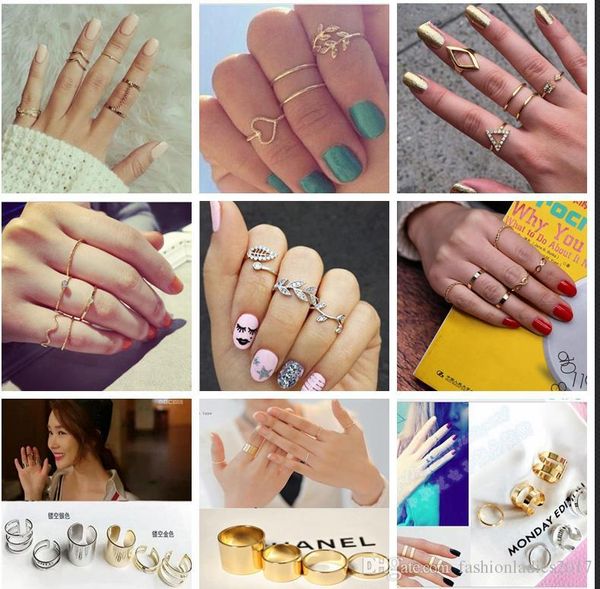 15 estilos Punk Rock Gold Stack banda lisa Midi conjunto de anillos para nudillos de dedo medio para mujer anillo de dedo medio anillo fino joyería C623