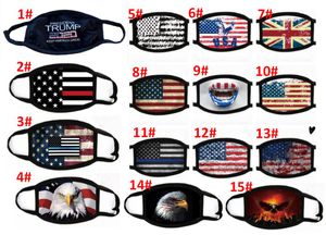 15 estilos Trump 2020 Máscara Máscaras bucales de algodón a prueba de viento Antipolvo Unisex Elección estadounidense Bandera de Estados Unidos Máscara de águila Máscara negra de moda