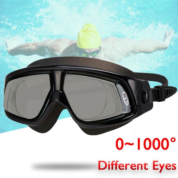 15 à 100 Myopia Swim Eyewear Silicone Grand Frame anti-brouillard Goggles personnalisés différents degrés pour les yeux droits gauche 240409