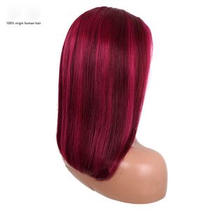 150% 180% 210% Densité 10-16 pouces Soyeux Droit Ombre Rose Clair Rose Foncé Highlight TPart Bob Perruque Indien Vierge Cheveux Humains