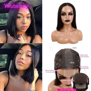 150% 180% 210% densité 2X6 dentelle Bob perruque malaisienne 100% cheveux humains soyeux droite Yirubeauty couleur naturelle 10-18 pouces