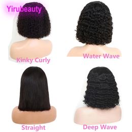 150% 180% 210% Dichtheid Peruaans 100% menselijk haar 13x4 kanten front bob pruik zijdeachtige rechte natuurlijke kleur 10-16inch