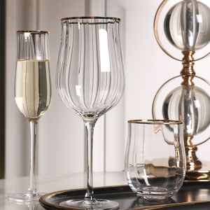 Copa de cristal sin plomo de tulipán de 150-400ml, copa de vino tinto acanalada creativa, whisky, copa de champán, regalo de vacaciones, copa de vino 210326