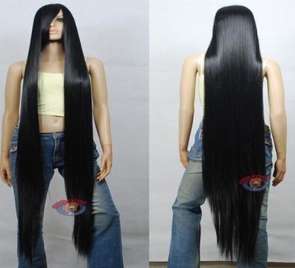 Perruque droite longue de 150 cm noir violet rouge blanc argent vert BLEU Nature Hair Women039s Anime cheveux moyens sans dentelle fibre Tous wig5315388