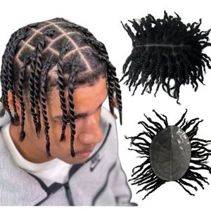 150% densité 1 # Jet Black Afro Twrouds Braids Virgin Human Hair Remplacement des nœuds Skin Pu Toupee pour les hommes noirs