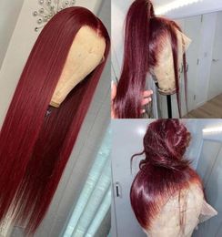 Perruque Lace Front Wig synthétique lisse brésilienne, cheveux lisses, 13x4, densité 150, perruque pour femmes, nouvelle couleur rouge, pre-plucked, 9621427