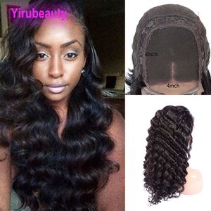 150% Dichtheid Deep Wave 4*4 Lace Sluiting Pruiken Indian Raw Virgin Hair 4x4 Lace Pruik 10-32 inch Natuurlijke kleur 100% menselijk haar