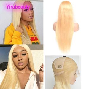 150% Dichtheid Full Lace Pruiken Blonde Kleur Zijdeachtige Rechte Body Wave Peruaanse Menselijk Haar Verstelbare Band 613 # Yirubeauty 16-32inch247L