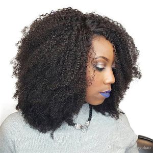 150 % Dichte Lace-Front-Echthaar-Perücken mit Knall für Frauen mit schwarzem, verworrenem Afro-Locken, leimlosem peruanischem Haar, 360-Grad-Front-Perücken