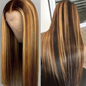 Hot Highlight ombre brun blond droite avant de lacet perruque 130% soyeux perruques de cheveux humains colorés pour les femmes noires pré plumées