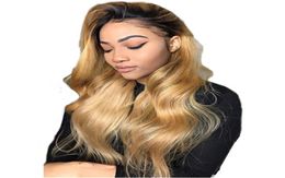 150 densité Ombre miel blond couleur 1B 27 épais sans colle pleine dentelle perruques de cheveux humains brésilien corps ondulé dentelle avant Wig2969227