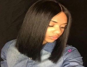 150 dichtheid korte bob pruiken voor vrouwen zwart 13x4 Peruaanse rechte bob kant voor menselijk haar pruiken wonder girl non remy2789826