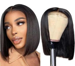 150 Dichtheid Rechte Bob Human Hair 4x4 Lace Pruiken Natere kleur Lace voorpruik Peruaans rechte haar Bob Wig Gaga Queen2379283