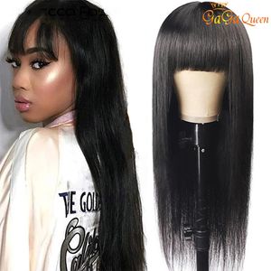Pelucas de cabello humano liso de densidad 150% para mujer peluca de encaje de cuero cabelludo falso con flequillo pelo liso brasileño