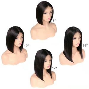 150% Dichtheid Virgin Mongoolse rechte pruiken voor vrouwen 13x4 Bob Wig Short Lace Front Haren Haarpruiken