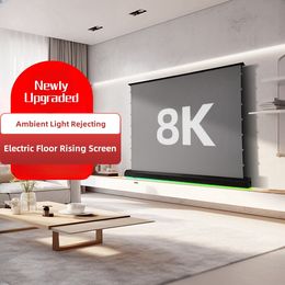 150 inch home theater ALR elektrisch vloerstaand projectorscherm met plafond omgevingslicht afwijzend, IR / RF afstandsbediening / 12V trigger