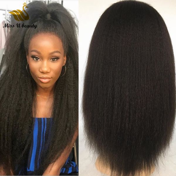 Kinky Straight Front Lace Wig Virgin HumanHair Perruques de cheveux naturels pour femmes noires