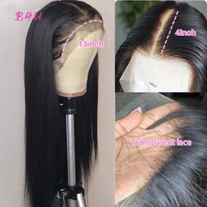 150% Remy Baby Hair Lace Front Wig Straight Perruque de cheveux humains Transparent 13X4 Lace Front T Part Wig Natural Hairline sans couture naturel