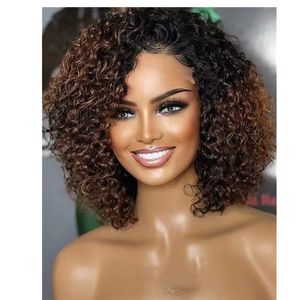 150% corto Afro rizado pelucas de cabello humano Ombre resaltado hecho a máquina de color brasileño rizado Bob peluca con flequillo para mujeres 1b/30