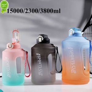 1500/2300/3800 ml Frosted Sport Waterfles Gallon Kolf met Schaal Stro Motivatie Ketel Thuis Outdoor gym Fitness Benodigdheden