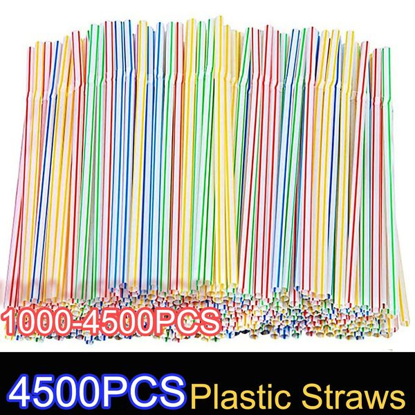 1500-4500pcs Paies jetables Paies en plastique flexibles Paies arc-en-ciel multi-couleurs à rayures ACCESSOIRES DE BAR DE PAILLE BUNDY 240327