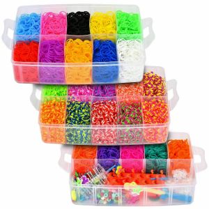 15000 / 4500pcs Kit Boîte + bandes à ménager en caoutchouc Enfants Multiples Multives de caoutchouc arc-en-ciel tissé pour bracelets