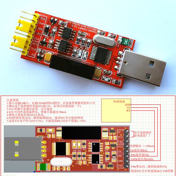 Freeshipping 1500V 2Mbps USB a TTL CH340 STC RS232 Módulo de aislamiento en serie de alta velocidad 5V / 3.3V