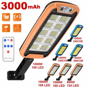 Farolas solares de 1500W, 168LED, 240COB, luz de seguridad para exteriores, lámpara de pared, Sensor de movimiento PIR impermeable, lámpara de Control remoto inteligente