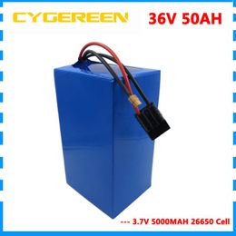 1500W 36V 50AH batterie de vélo électrique 36V 50AH bloc de batterie au lithium-ion utilisation cellule 5000mAh 26650 50A BMS avec 42V 5A Chargeur