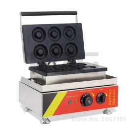 1500W Automatische anti-aanbak 6pcs/batch elektrische mini Easy Round Gat Donut Shape Donut Waffle Maker Machine
