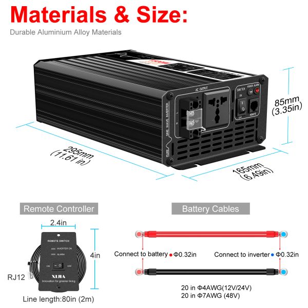 Inverter 1500W 12V 220V Pure Sine Wave Power Inverter DC 24V 48V a AC 110V con control remoto