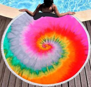 Serviette de plage ronde teintée par cravate de 150 à 150 cm avec des glands colorés unisexe couverture ultra douce super absorbante d'eau grande microfibre Seasid8151633