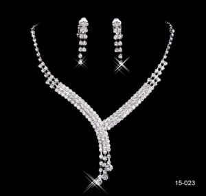 Ensembles de bijoux en argent scintillant pour mariée, collier et boucles d'oreilles en strass, pour spectacle de mariage, bijoux de fête, 15023, 1966419