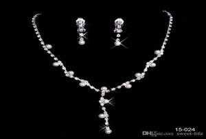 15024 Bijoux de mariée charmantes en alliage plaqué strass de perles bijoux en cristal ensemble pour la femme de chambre mariée de mariage.