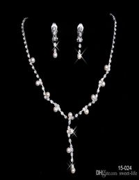 15024 Elegant Silver Compated Pearl Rhinestone Bridal ketting oorbellen sieraden set goedkope accessoires voor prom avondfeest9385897