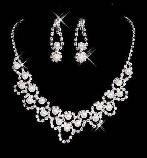 15036 Conjuntos de joyería nupcial con diamantes de imitación baratos, pendientes, collar, fiesta de graduación nupcial de cristal, desfile, accesorios de boda para niñas 3017951
