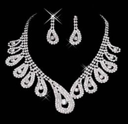 15042 pas cher femmes mariée mariage concours strass collier boucles d'oreilles ensembles de bijoux pour fête mariée Jewelry6988576