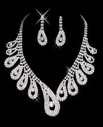 15042 Goedkope Dames Bruids Bruiloft Pageant Strass Ketting Oorbellen Sieraden Sets voor Feest Bruids Sieraden9443582