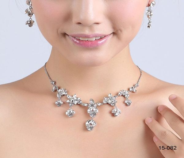 15082 Collier de mariée élégant plaqué argent strass boucles d'oreilles ensemble de bijoux accessoires pour robes de bal robe de soirée 4968808