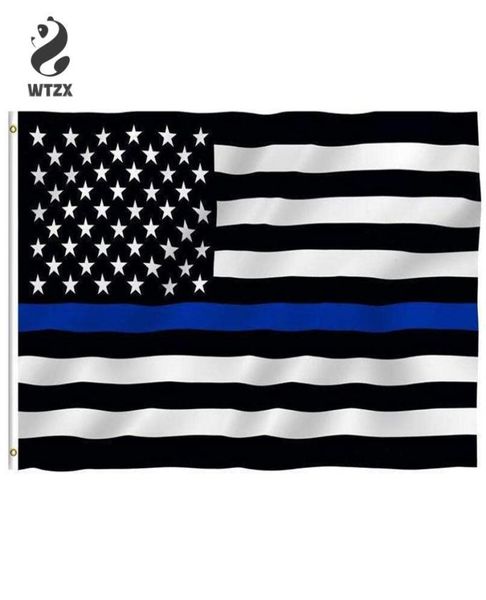15090 cm discret mince ligne bleue rayures USA drapeaux œillets policiers drapeaux noir blanc bleu drapeaux entier DHL 1213952
