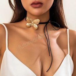 150 Cm Lange Lederen Wax Draad Ketting Grote Vlinder Ketting Voor Vrouwen Goth Elegante Geknoopt Strik Verstelbare Chokers Y2K sieraden