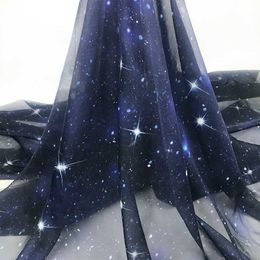 150 cm brede zachte blauwe driedimensionale ster print chiffon tule voor jurken door de meter 210702