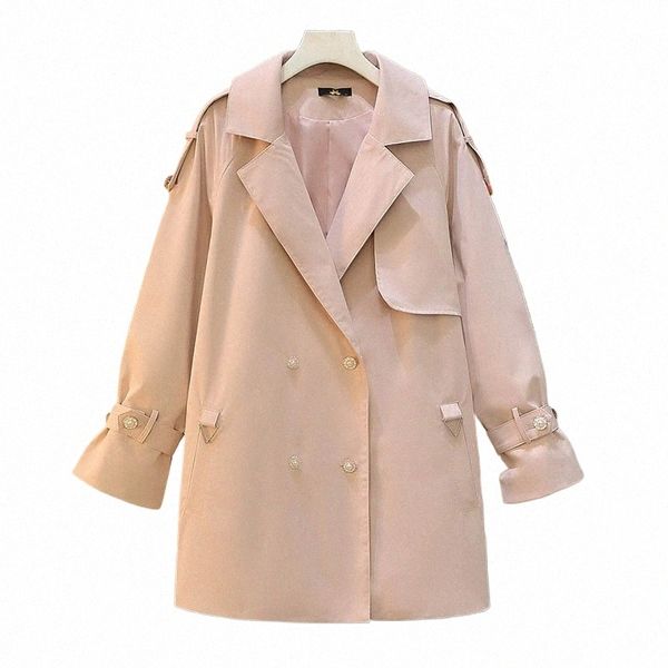 150kg Plus Taille Buste Femme 155 Automne Hiver Tempérament Lâche Col Tailleur Trench-Coat Rose 5XL 6XL 7XL 8XL 9XL w7VV #