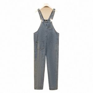 150kg Plus Taille Femme Loose Casual Denim Salopette Printemps Automne Nouveau Solid One Piece Pantacourt Bleu 5XL 6XL 7XL 8XL 9XL C3iy #