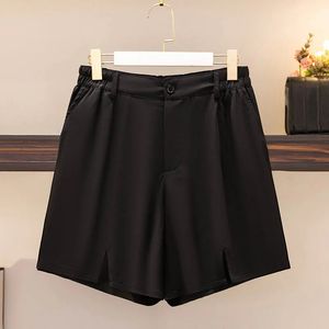 150 kg plus size dames zomers shorts losse elastische taille brede poot broek zwarte heup 153cm 7xl 8xl 9xl 240420