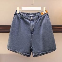 150 kg plus size dames elastische taille denim shorts zomer heup 152 losse wideleg spleet broek blauw 5xl 6xl 7xl 8xl 8xl 9xl 240420