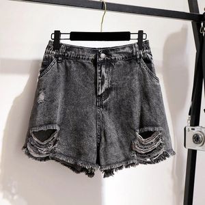 150 kg plus size dames heup 155 zomer bont rand brede been denim shorts los aline broek grijs 5xl 6xl 7xl 8xl 9xl 240420